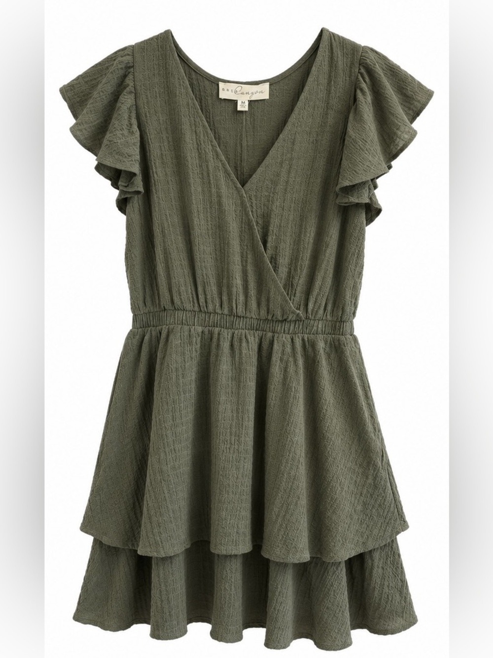 NWT Brea Canyon Molly Tiered Dress Olive Green Size M